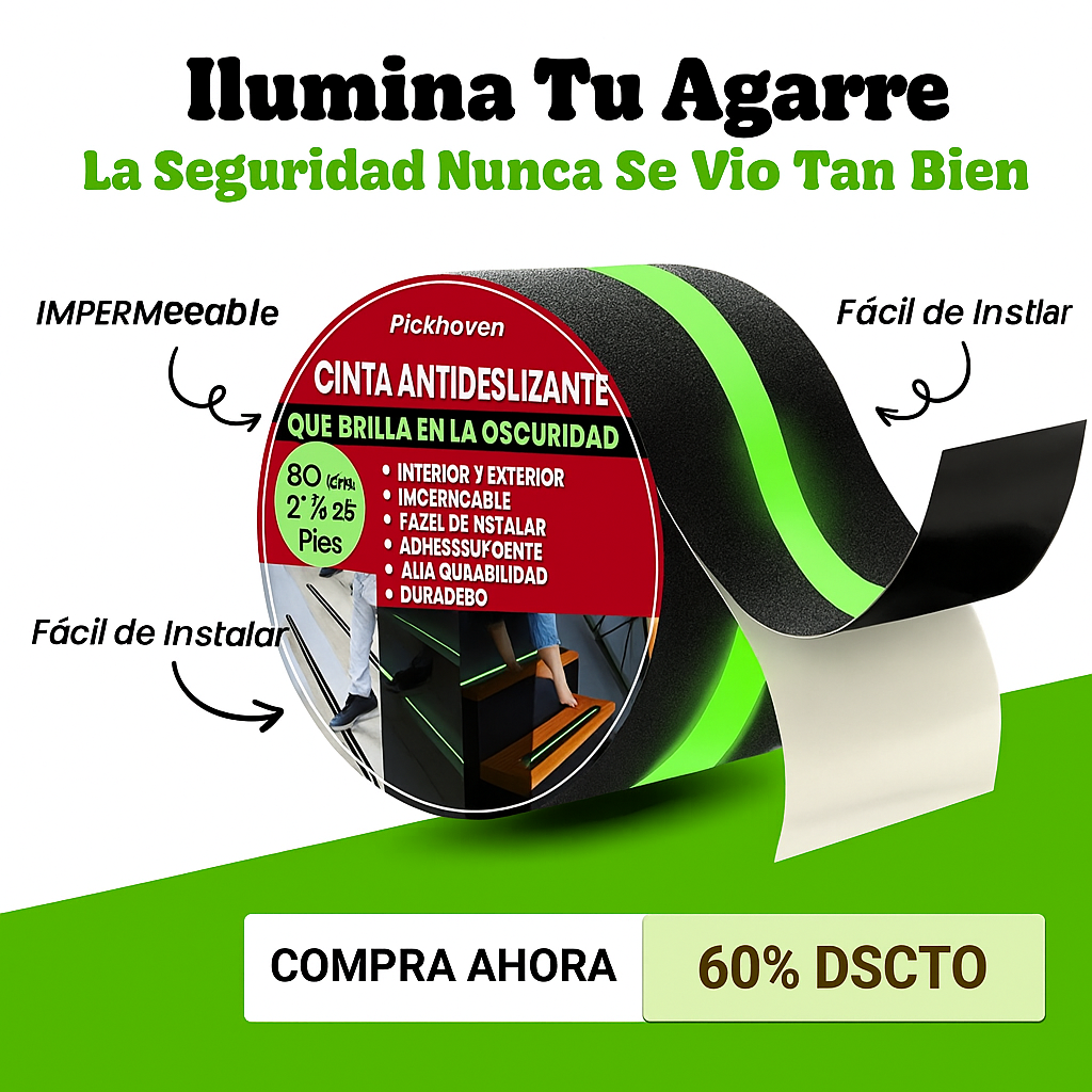 Cinta antideslizante - Agarre fuerte | Impermeable | Brilla en la oscuridad